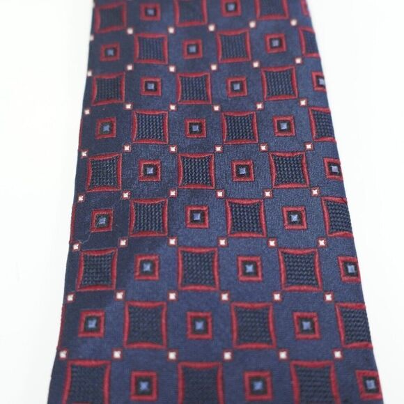 Jos A Bank Signature Collection Blue Red Geometric Check Silk Woven Tie - Picture 2 of 6